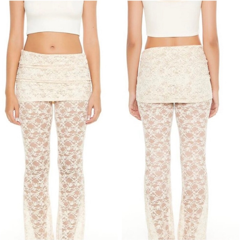Forever 21 Sheer Combo Lace Cream Pants